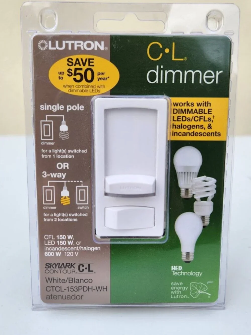 NEW Lutron Skylark Contour CL Light Bulb Dimmer CTCL-153PDH-LA 120V 60Hz 150W Li